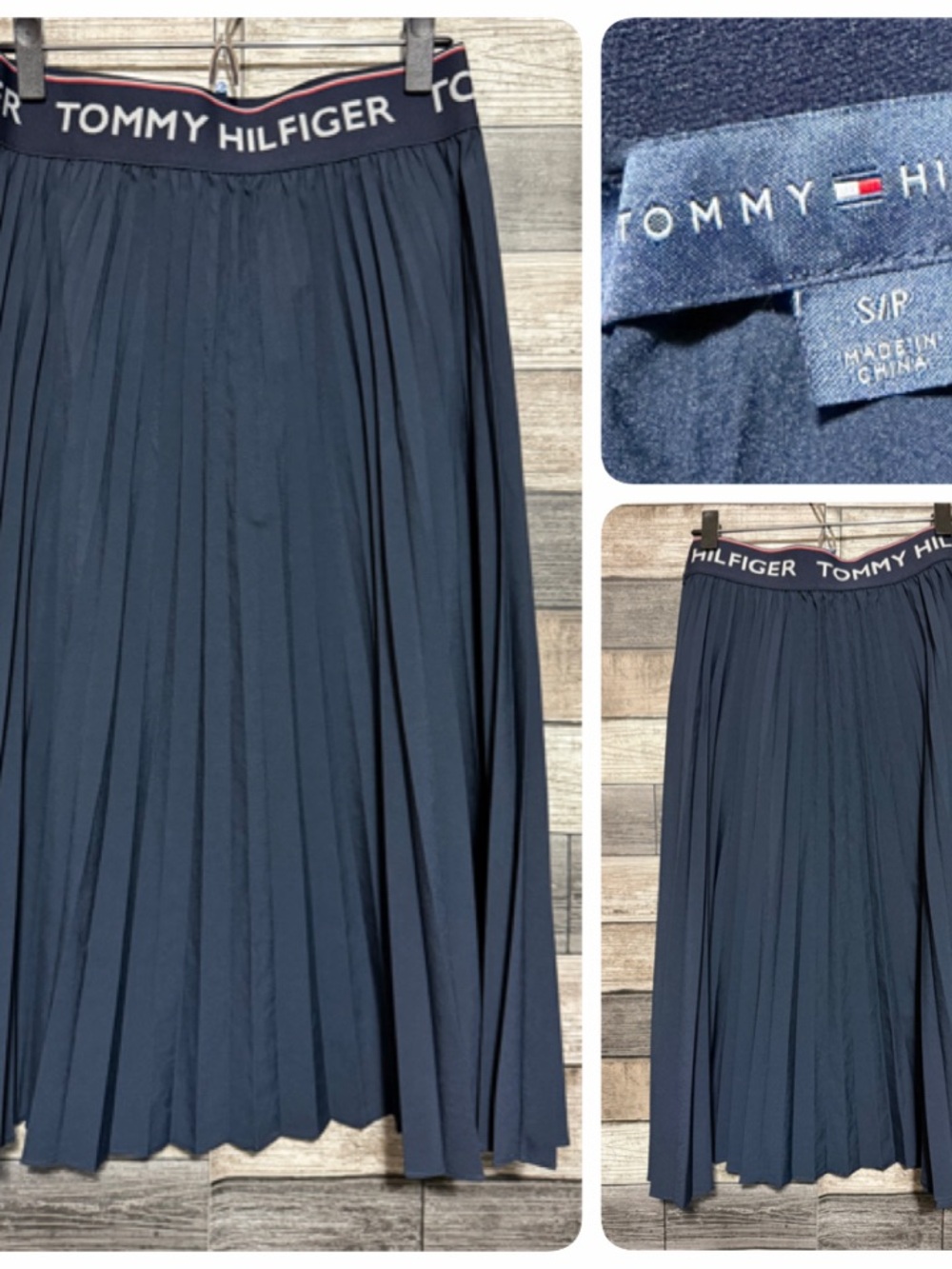 Tommy Hilfiger Pleated Midi Skirt Performance Women’s S Navy Blue Pull On